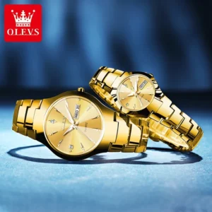 OLEVS 8697 Silver Tungsten Steel Analog Wrist Watch For Couple
