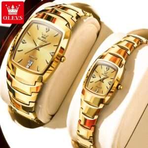 OLEVS 7006 Quartz Watch Tungsten Steel Gold Diamond Couple Watches Sets