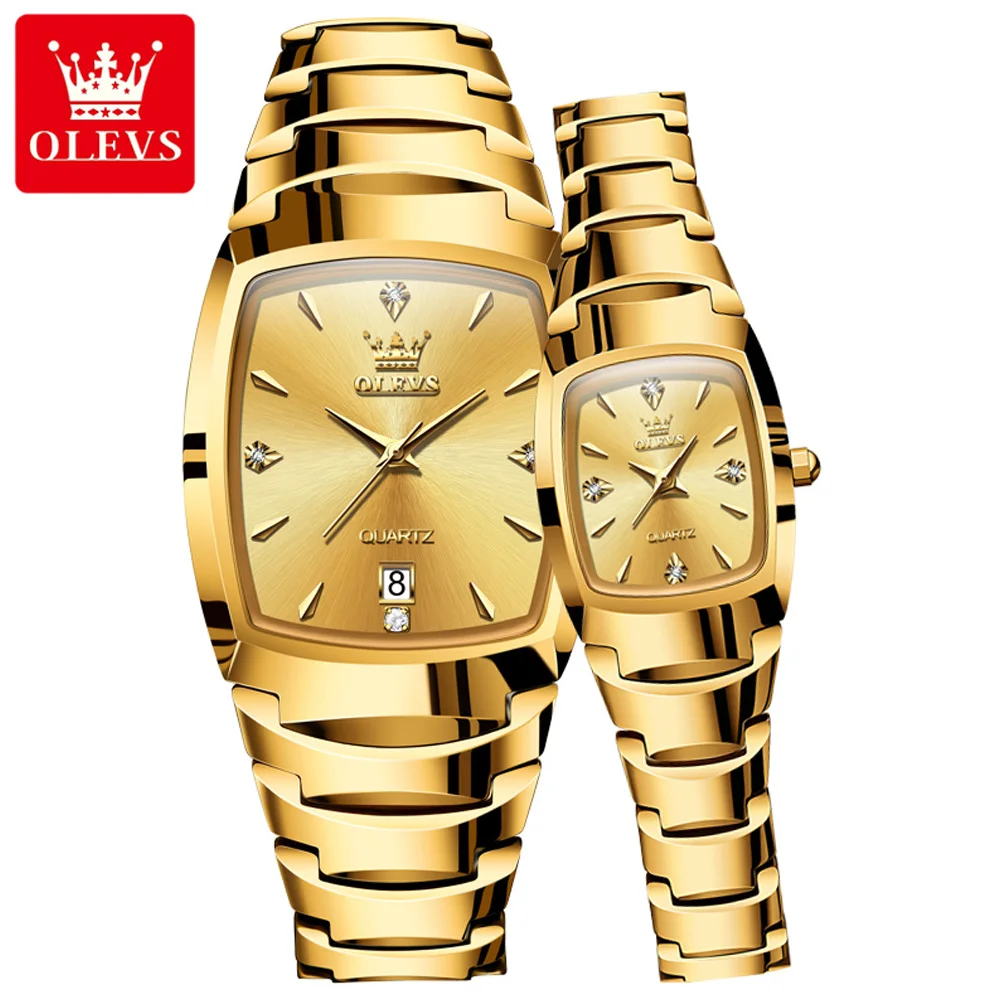 OLEVS 7006 Quartz Watch Tungsten Steel Gold Diamond Couple Watches Sets - Image 2