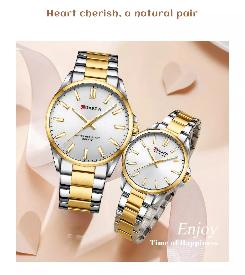 CURREN 9090 Couple Watches For Quartz Watches Men Women Stainless Steel