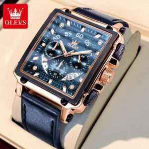 OLEVS 9919 Leather Quartz Square Fashion Watches for Men