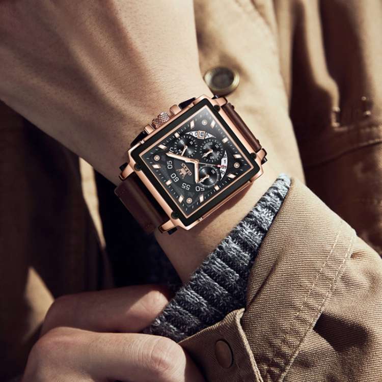 OLEVS 9919 Leather Quartz Square Fashion Watches for Men - Image 4