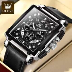 OLEVS 9919 Leather Quartz Square Fashion Watches for Men