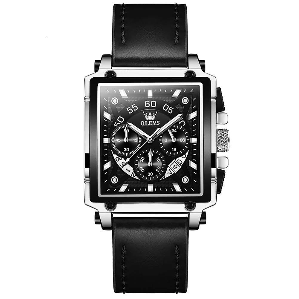 OLEVS 9919 Leather Quartz Square Fashion Watches for Men - Image 2