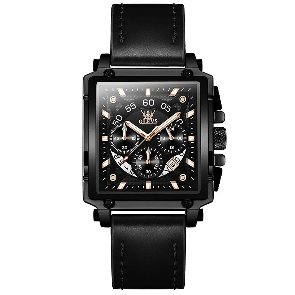 OLEVS 9919 Leather Quartz Square Fashion Watches for Men - Image 4