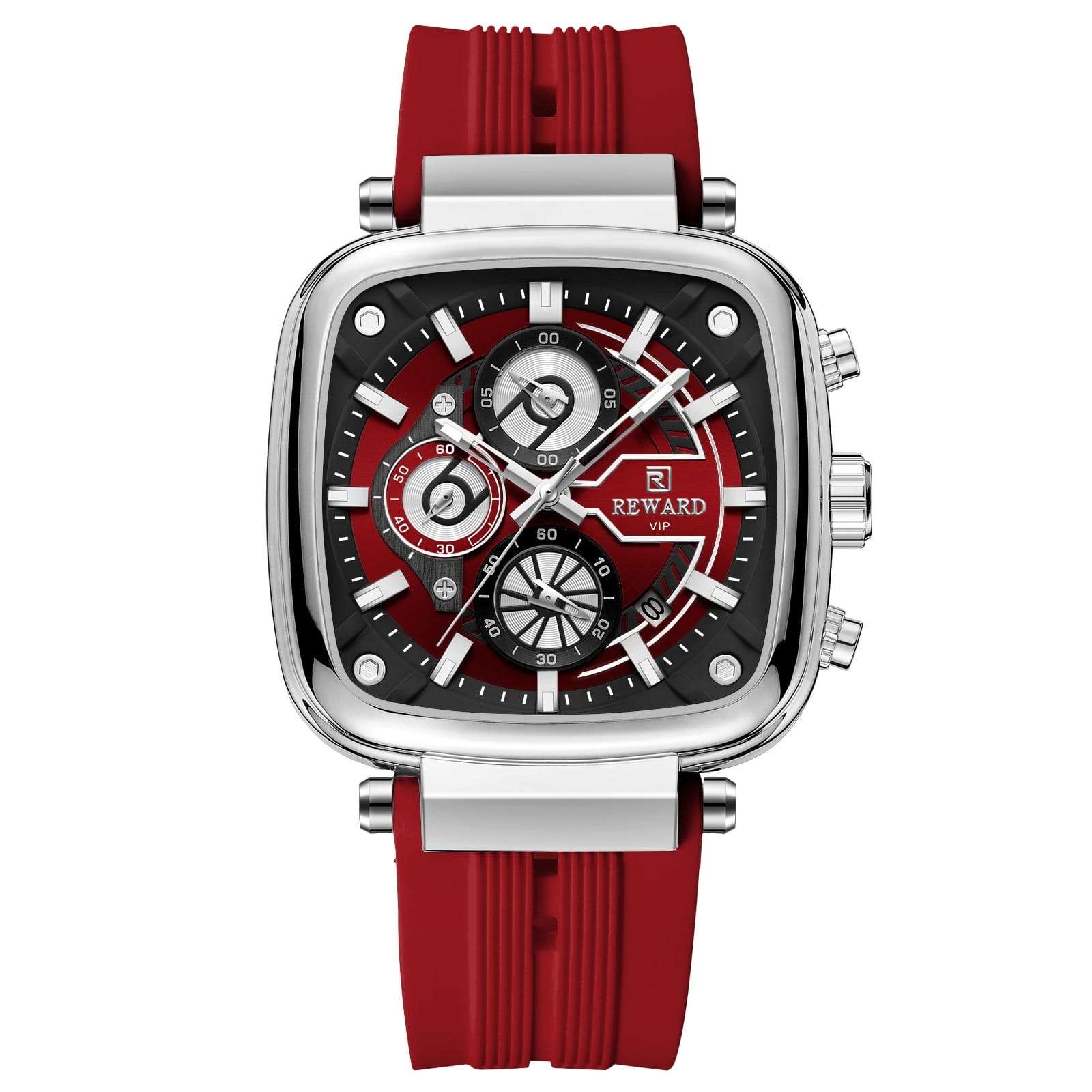 Reward Rubber Chronograph Waterproof Wristwatch-Red - Image 2