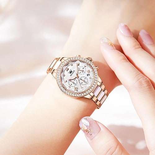 OLEVS 9999 Ceramic Steel Strap Mirror Diamond Quartz Watch For Women - Image 4