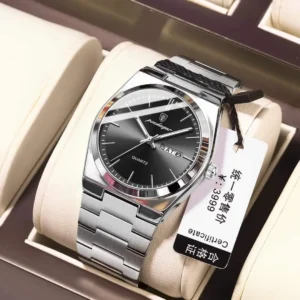 POEDAGAR 930 Men's New Luxury Luminous Date Week Stainless Steel Quartz Watch For Men