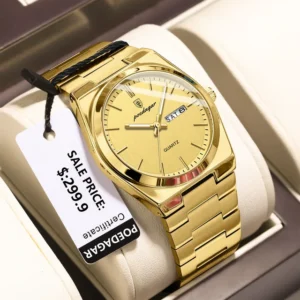 POEDAGAR 930 Men's New Luxury Luminous Date Week Stainless Steel Quartz Watch For Men