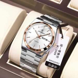 POEDAGAR 930 Men's New Luxury Luminous Date Week Stainless Steel Quartz Watch For Men
