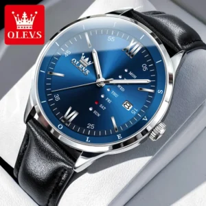 OLEVS 2931 Leather Strap Quartz Watch For Men