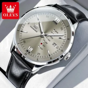 OLEVS 2931 Leather Strap Quartz Watch For Men