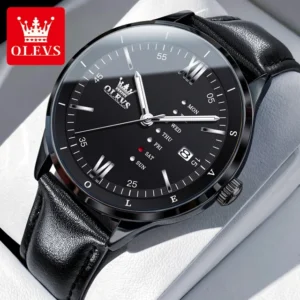 OLEVS 2931 Leather Strap Quartz Watch For Men
