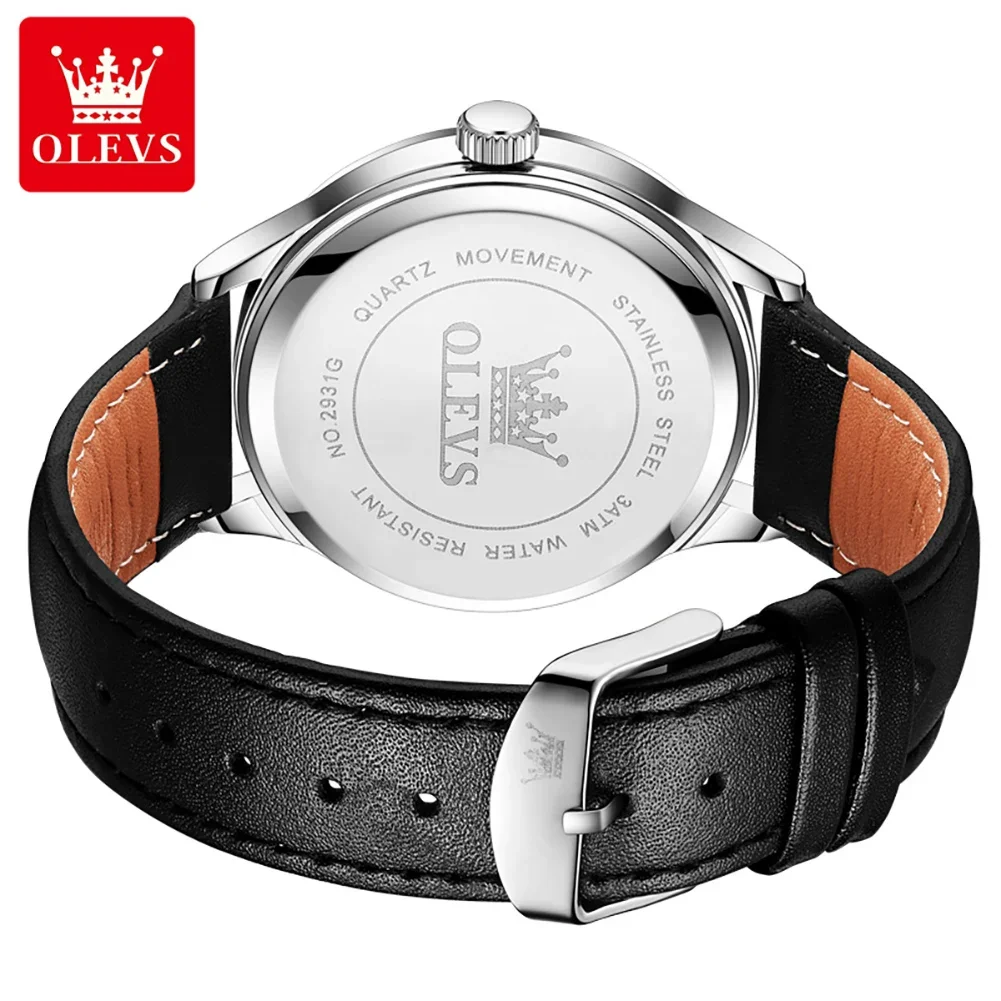 OLEVS 2931 Leather Strap Quartz Watch For Men - Image 3