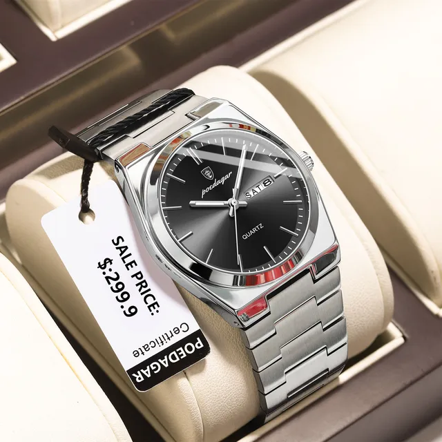 POEDAGAR 930 Men's New Luxury Luminous Date Week Stainless Steel Quartz Watch For Men - Image 3