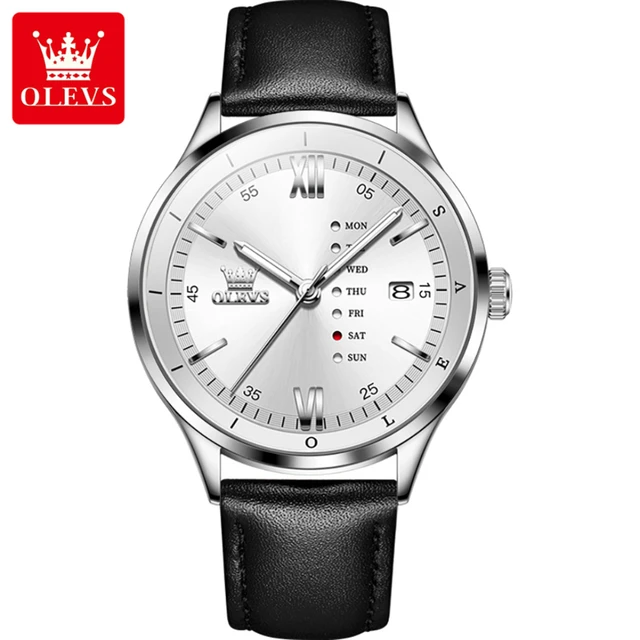 OLEVS 2931 Leather Strap Quartz Watch For Men - Image 2