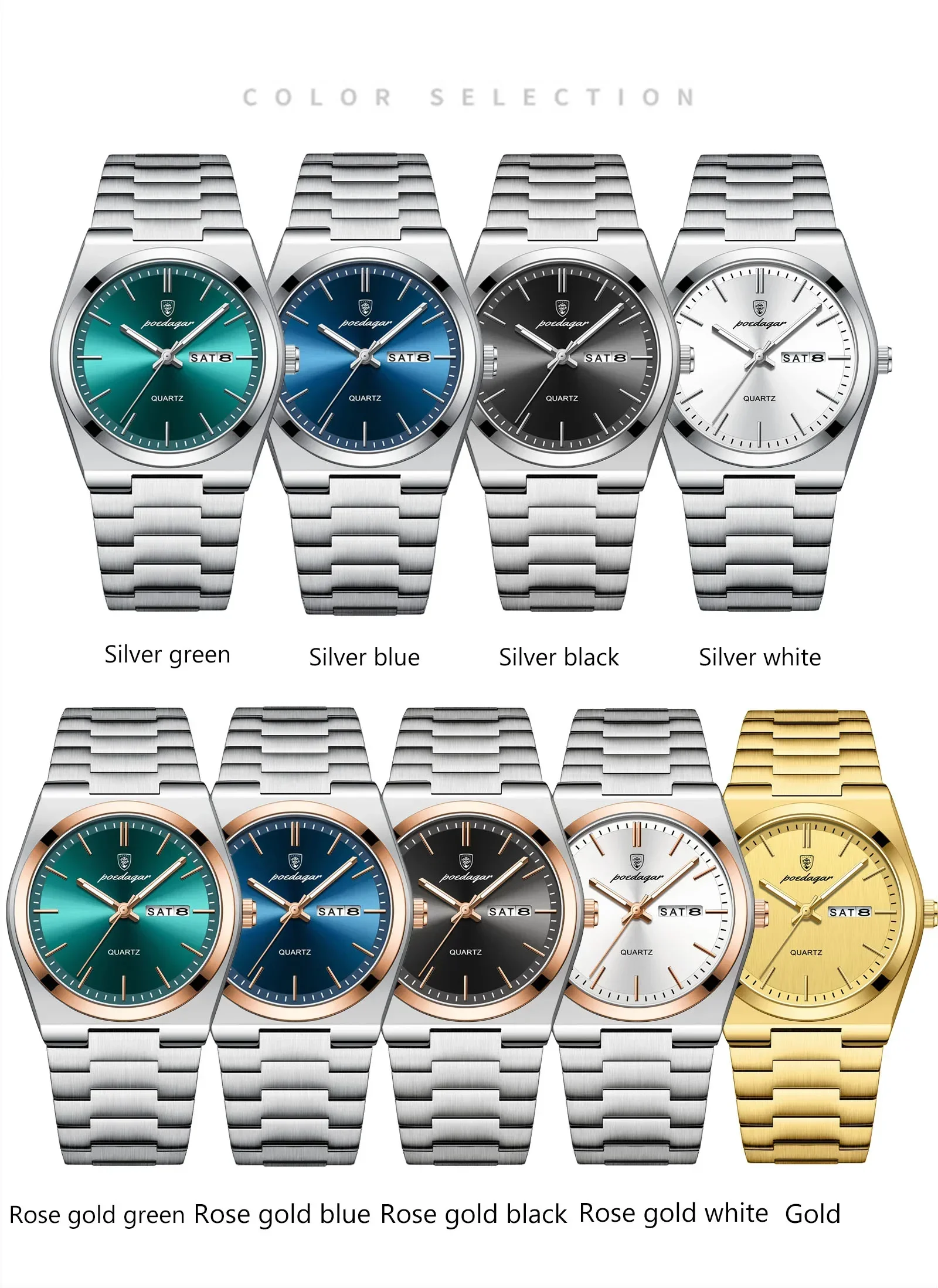 POEDAGAR 930 Men's New Luxury Luminous Date Week Stainless Steel Quartz Watch For Men - Image 3