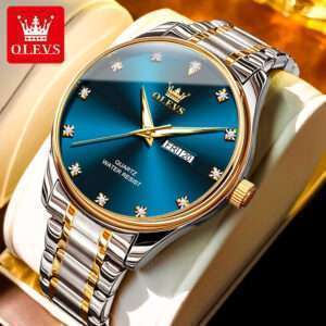 OLEVS 3612 Watch Men Original Branded Waterproof 2024-Golden Blue