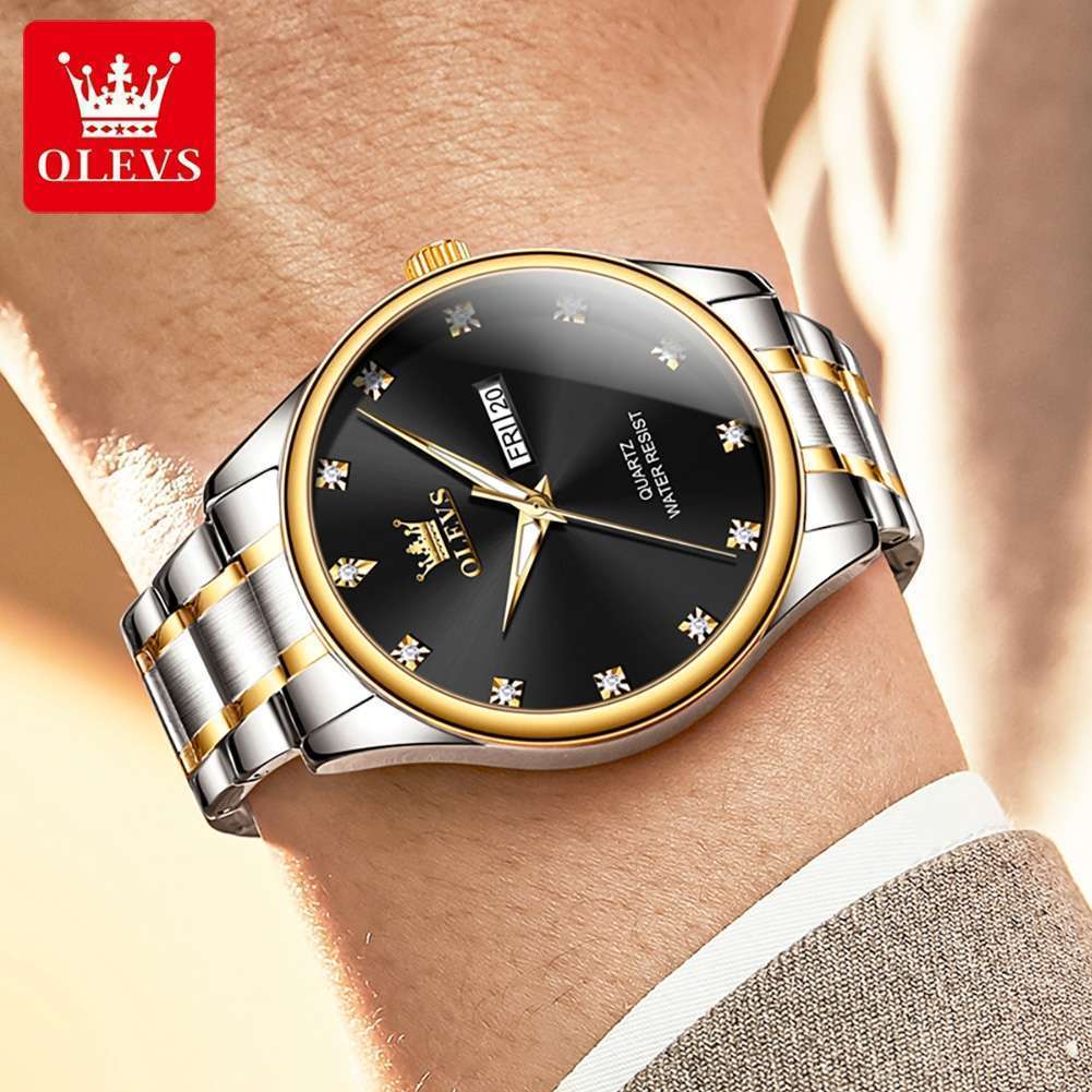 OLEVS 3612 Watch Men Original Branded Waterproof 2024-Golden Black - Image 2