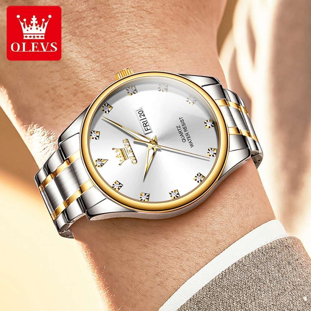 OLEVS 3612 Watch Men Original Branded Waterproof 2024-Golden White - Image 2