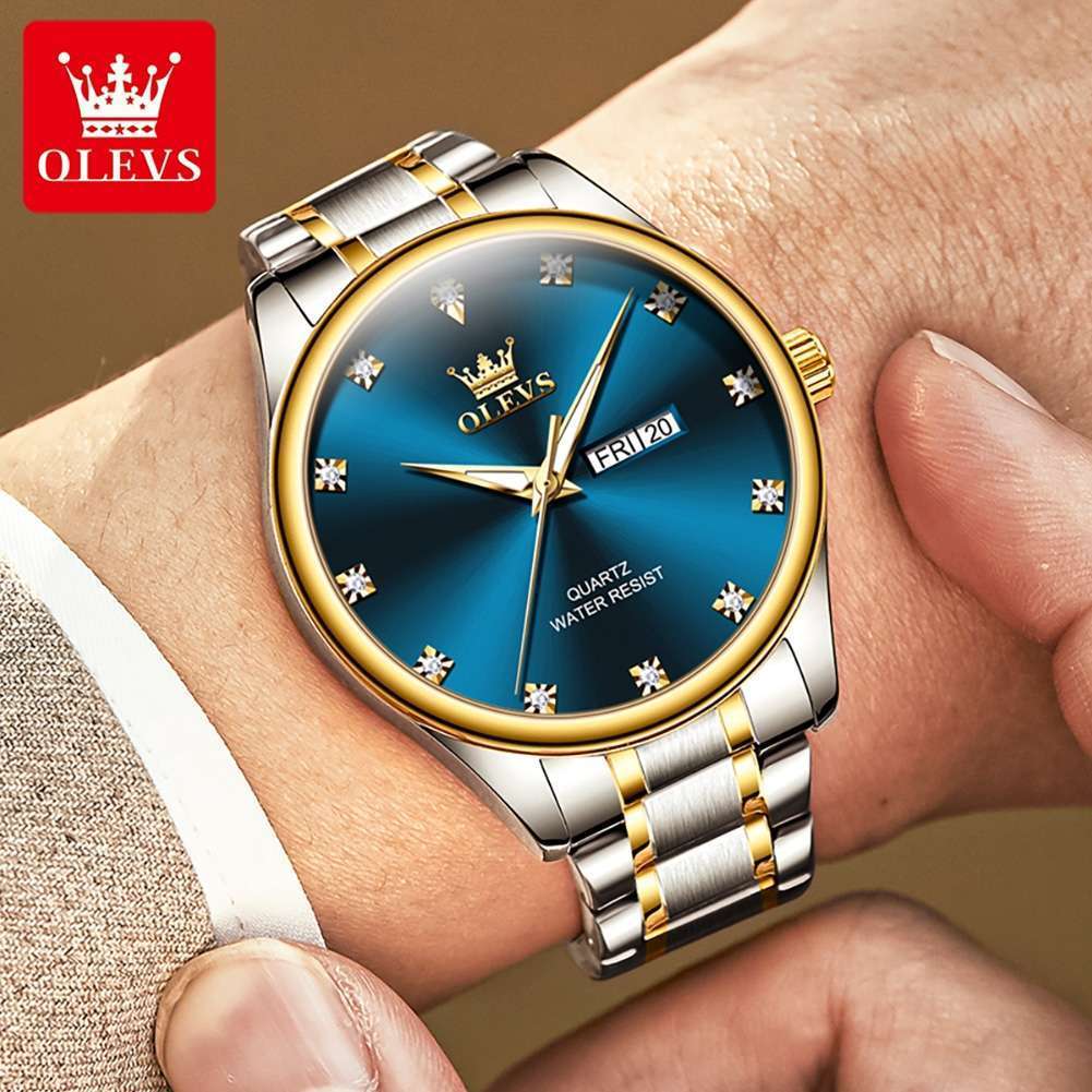 OLEVS 3612 Watch Men Original Branded Waterproof 2024-Golden Blue - Image 2
