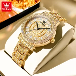 OLEVS 9904 Diamond Quartz Watch For Women (Gold)