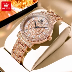 OLEVS 9904 Diamond Quartz Watch For Women Rose Gold
