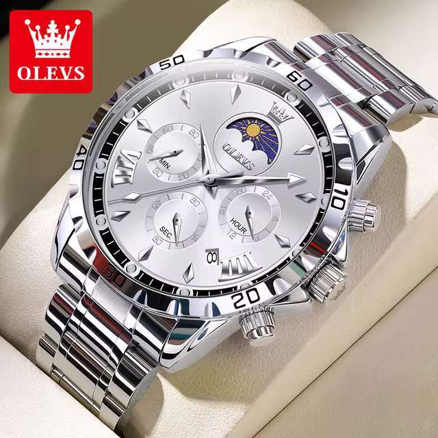 OLEVS 2949 Men’s Watches Multi functional Chronograph Calendar Stainless steel Waterproof Luminous Male Wristwatches