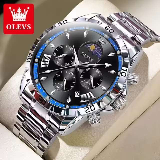 OLEVS 2949 Men's Watches Multi functional Chronograph Calendar Stainless steel Waterproof Luminous Male Wristwatches