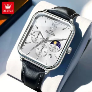 OLEVS 9914 Leather strap Chronograph Quartz Watch for Men
