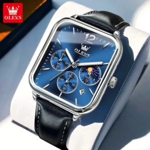OLEVS 9914 Leather strap Chronograph Quartz Watch for Men