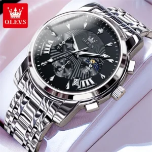 Olevs 2892 Luxury Watches For Man – Silver Black