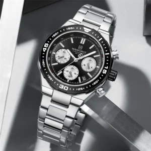 NAVIFORCE 8049 Top Brand Luxury Chronograph Calendar Stainless Steel Quartz Watch For Men