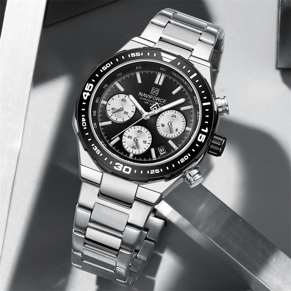 NAVIFORCE 8049 Top Brand Luxury Chronograph Calendar Stainless Steel Quartz Watch For Men
