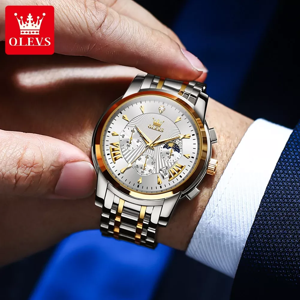 Olevs 2892 Luxury Watches For Man – Gold Silver - Image 2