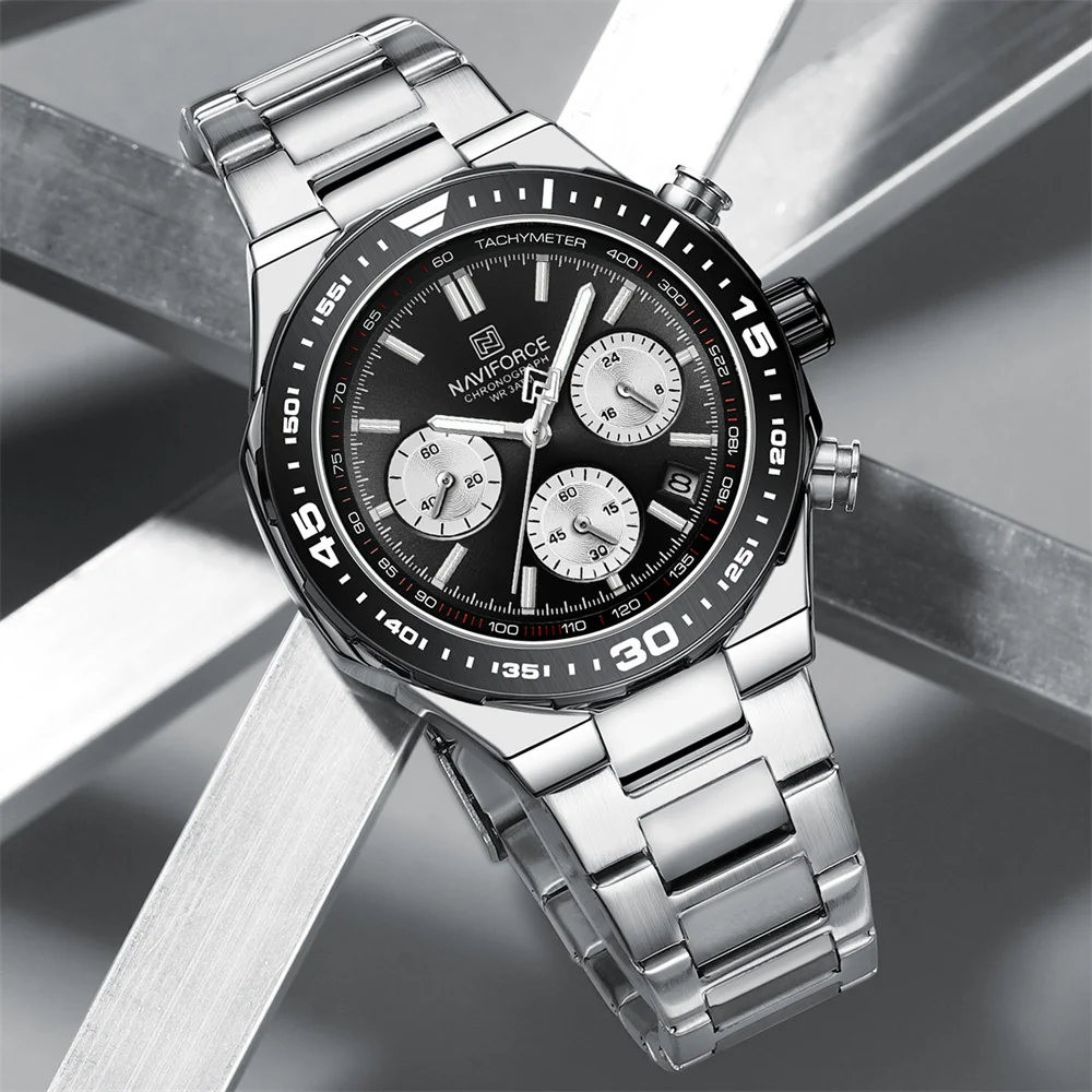 NAVIFORCE 8049 Top Brand Luxury Chronograph Calendar Stainless Steel Quartz Watch For Men - Image 3