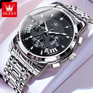 Olevs 2892 Luxury Watches For Man – Silver Black