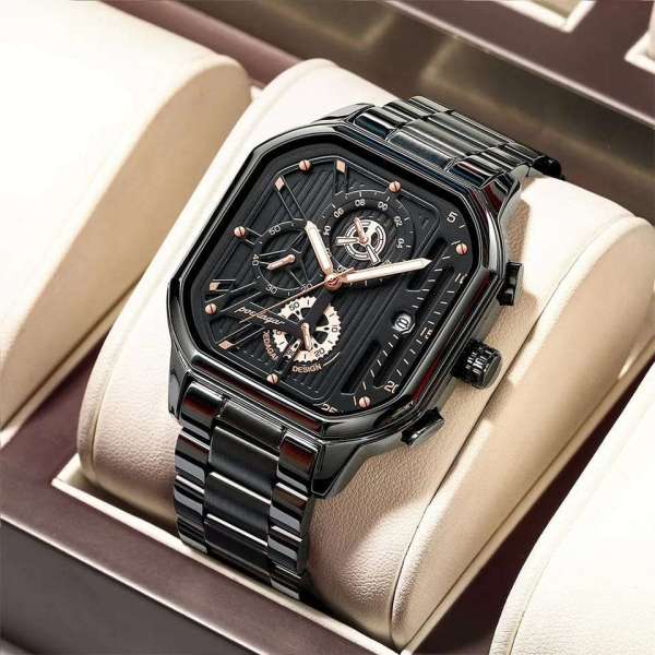 Poedagar 628 Quartz watch stainless steel strap chronograph watch for men