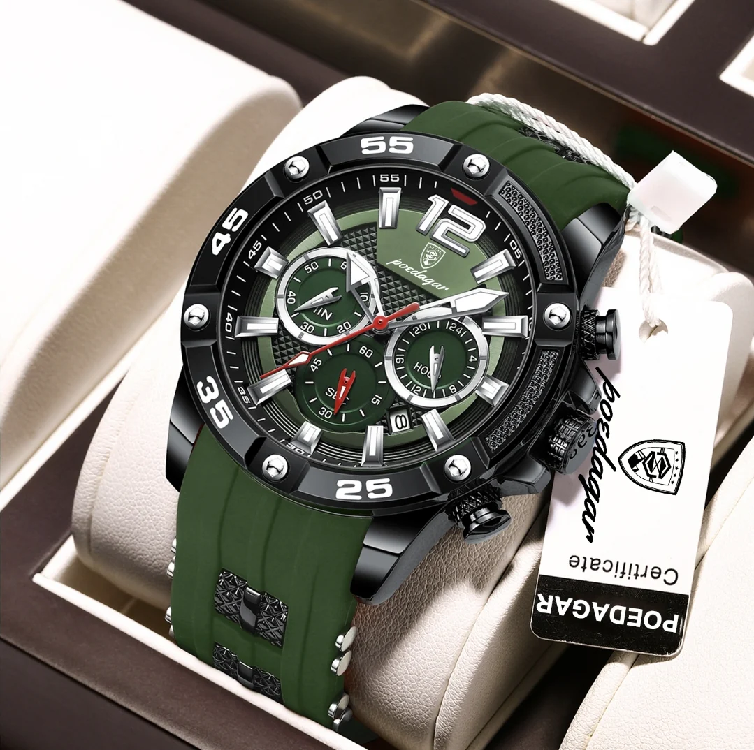 POEDAGAR 912 Chronograph Silicone Strap Men's Quartz Watch
