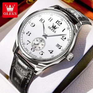 Olevs 3622 Quartz Leather Wrist Watch For Men