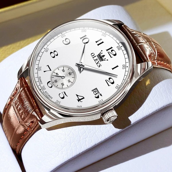 Olevs 3622 Quartz Leather Wrist Watch For Men - Image 3