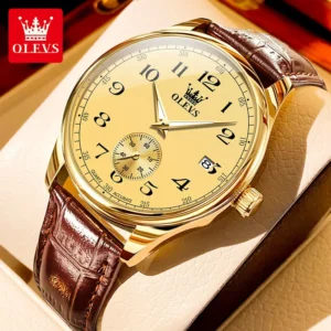 Olevs 3622 Quartz Leather Wrist Watch For Men