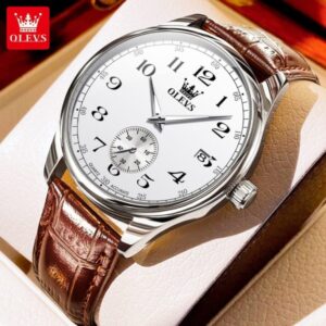Olevs 3622 Quartz Leather Wrist Watch For Men