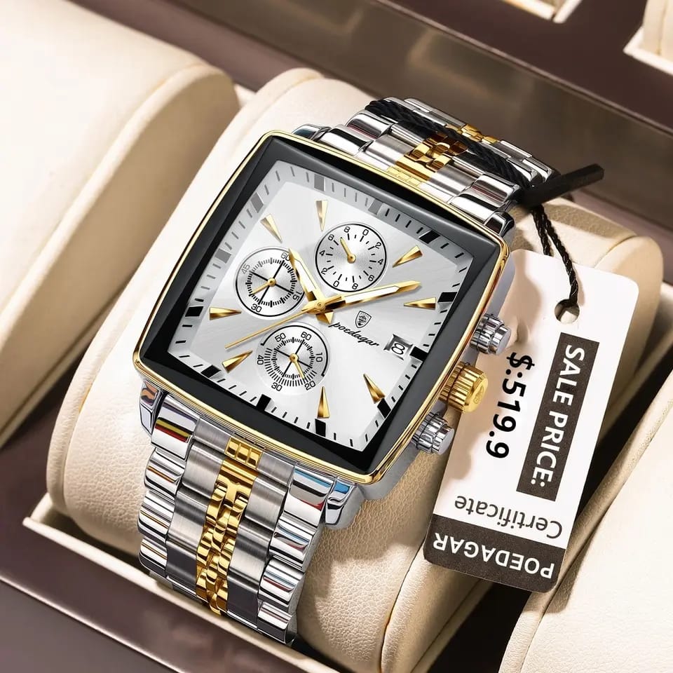 POEDAGAR 866 Luxury Square Chronograph Watch For Men’s