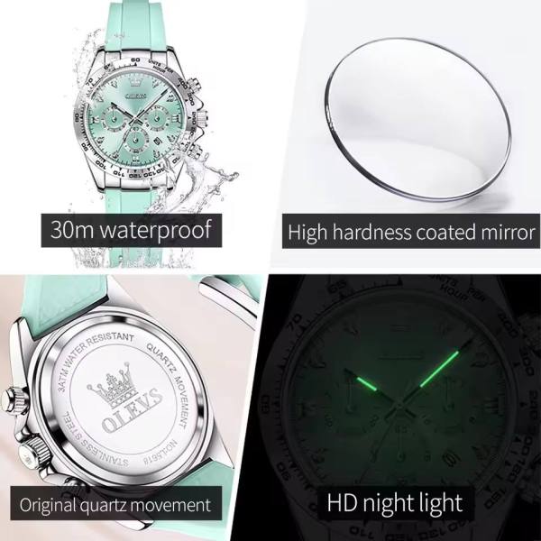 OLEVS 5618 New Luxury Original Quartz Silicone Chronograph Watch For Women - Image 3