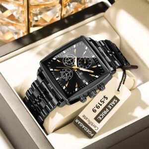 POEDAGAR 866 Luxury Square Chronograph Watch For Men’s