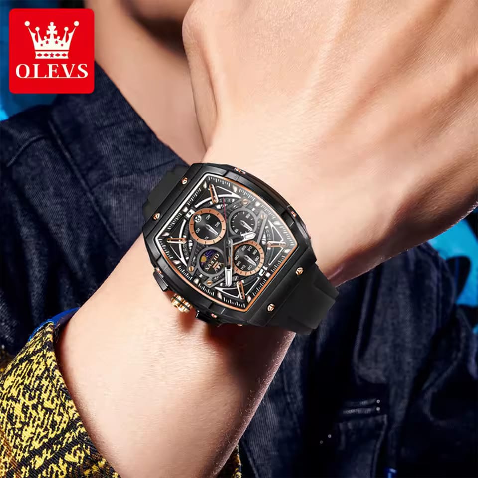 OLEVS 2975 Chronograph Quartz Wristwatch Big Dial Moon Phase Men's Watches - Image 4