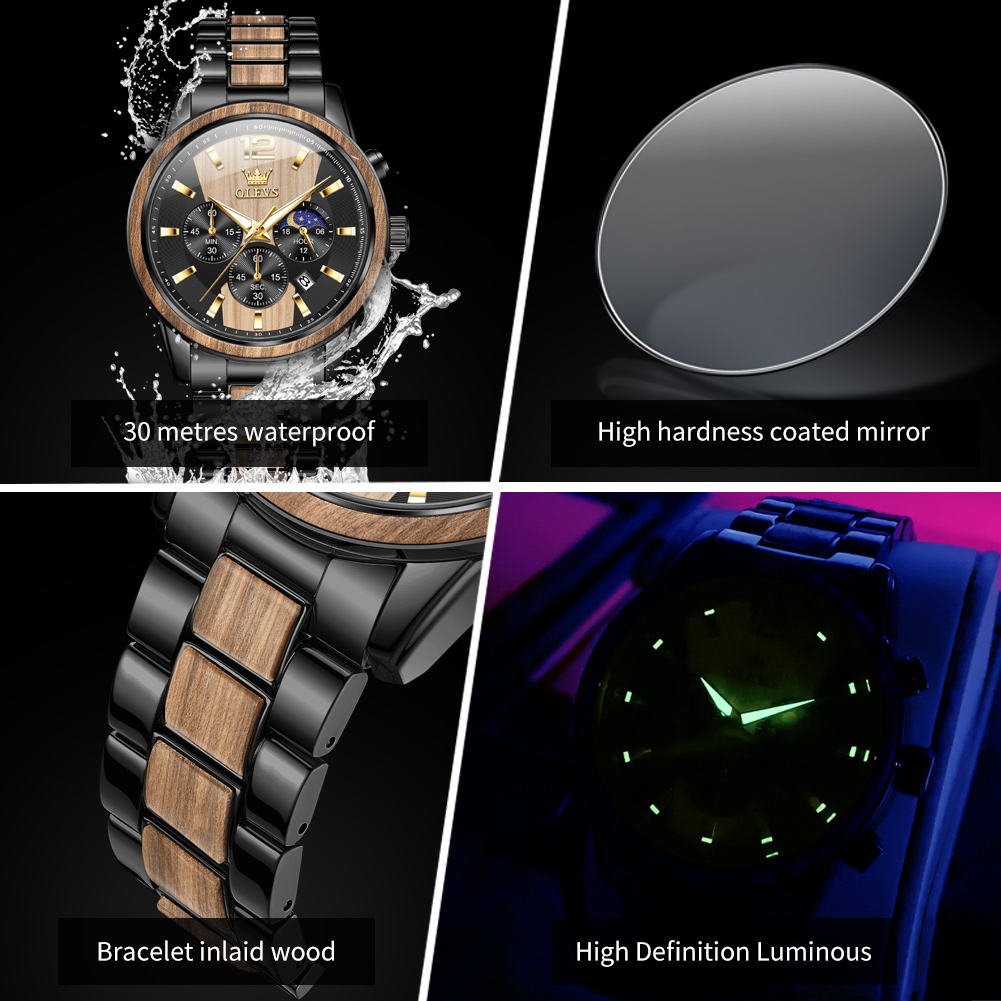 OLEVS 3645 Original Quartz Stainless Steel Watch Multifunctional Chronograph Watch - Image 3