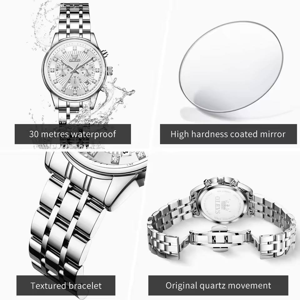 OLEVS 3669 Luxury Multifunctional Chronograph Quartz Watch For Women - Image 3