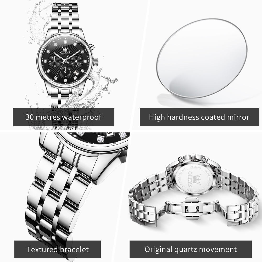 OLEVS 3669 Luxury Multifunctional Chronograph Quartz Watch For Women - Image 3